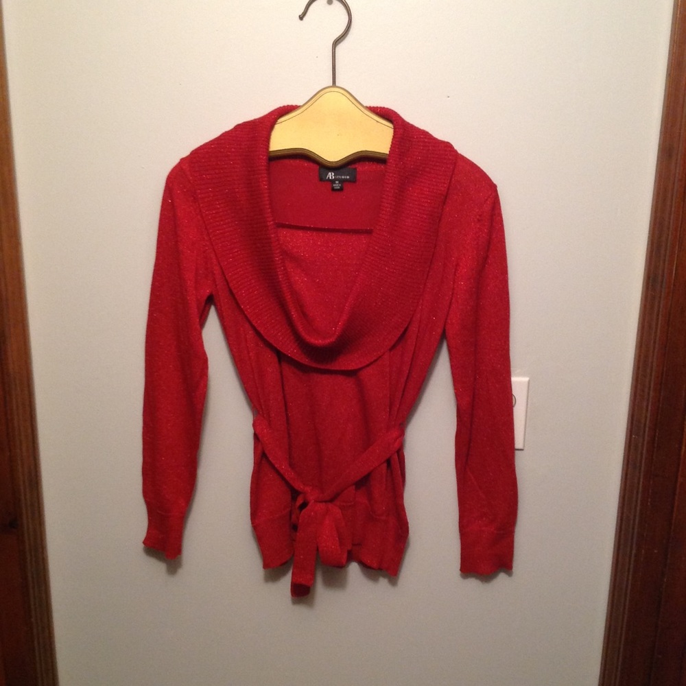 AB Studio❤️Women's Sz M Red Sparkly Sweater